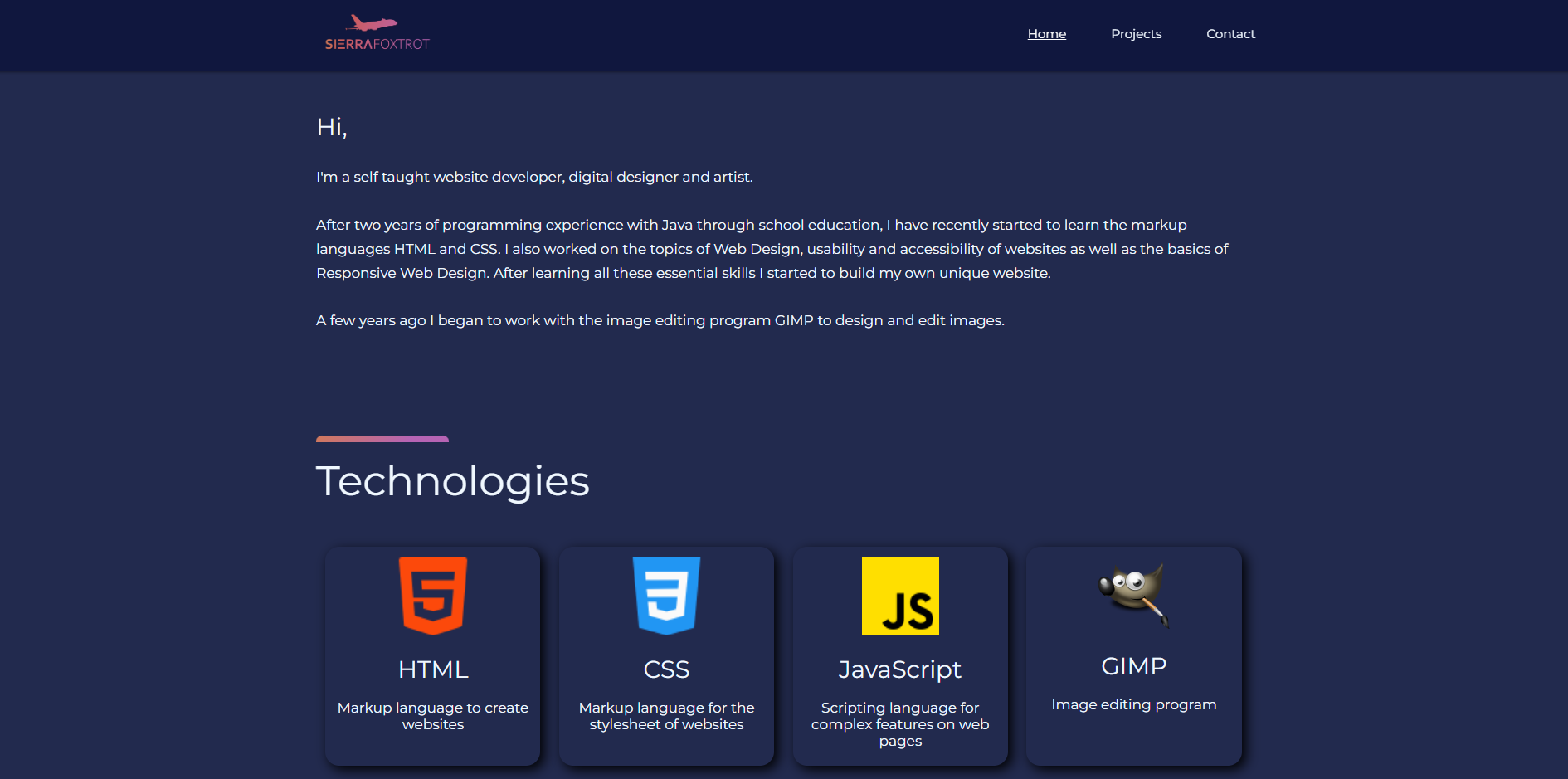 Screenshot Altes Portfolio