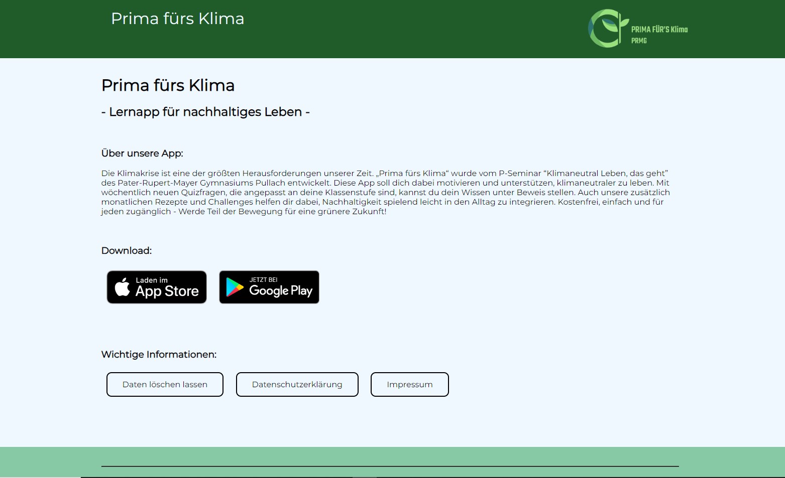 Screenshot Prima fürs Klima Webseite
